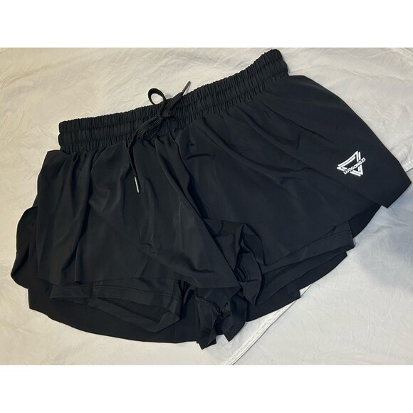 Luogongzi 2 in 1 Flowy Running Lined Shorts Women Size M  Black Drawstring - Picture 8 of 8